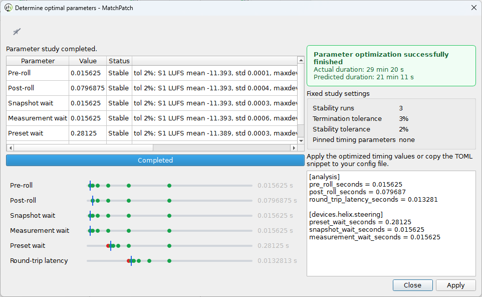 Optimization result dialog